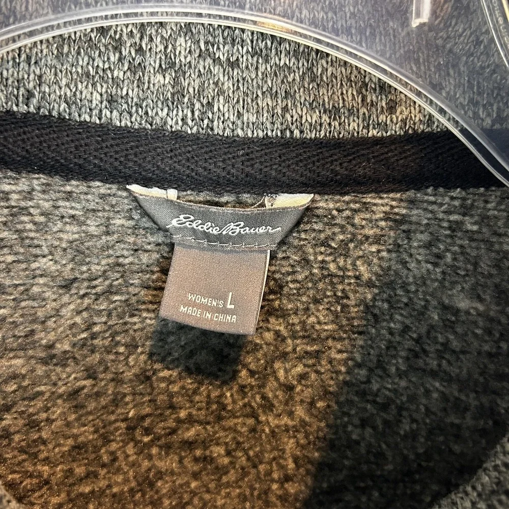 Eddie Bauer Sweatshirt Womens L Pullover 1/4 Snap Gray Heather Fleece Cozy